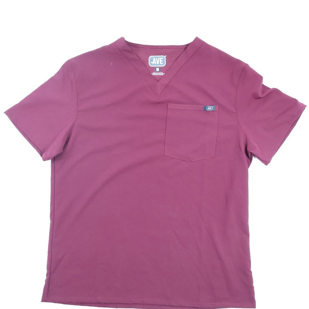 AVE Scrub Top V-Neck Short Sleeve Burgundy Wine Solid Medium Rayon Blend